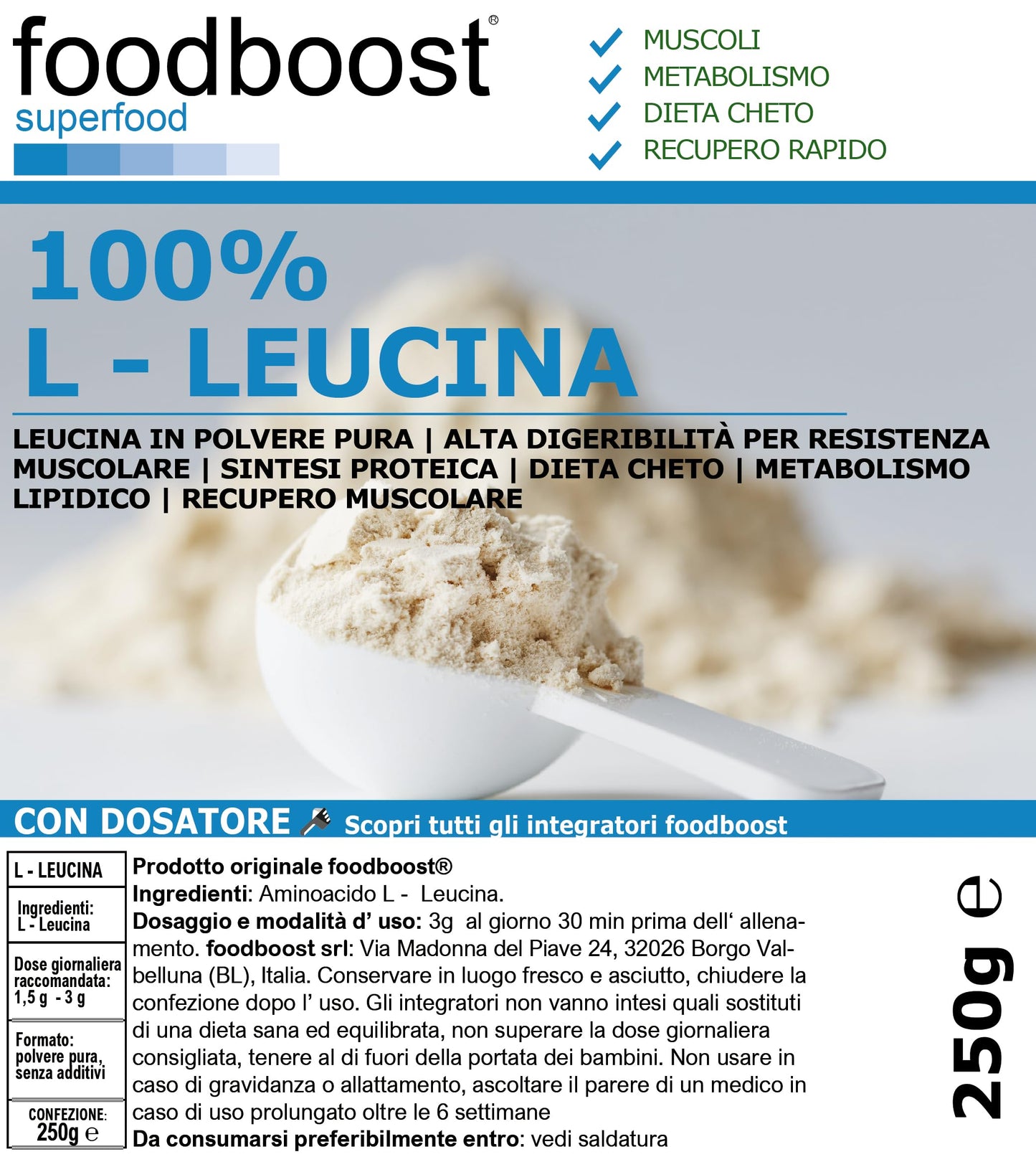L - Leucina pura in polvere 250 g
