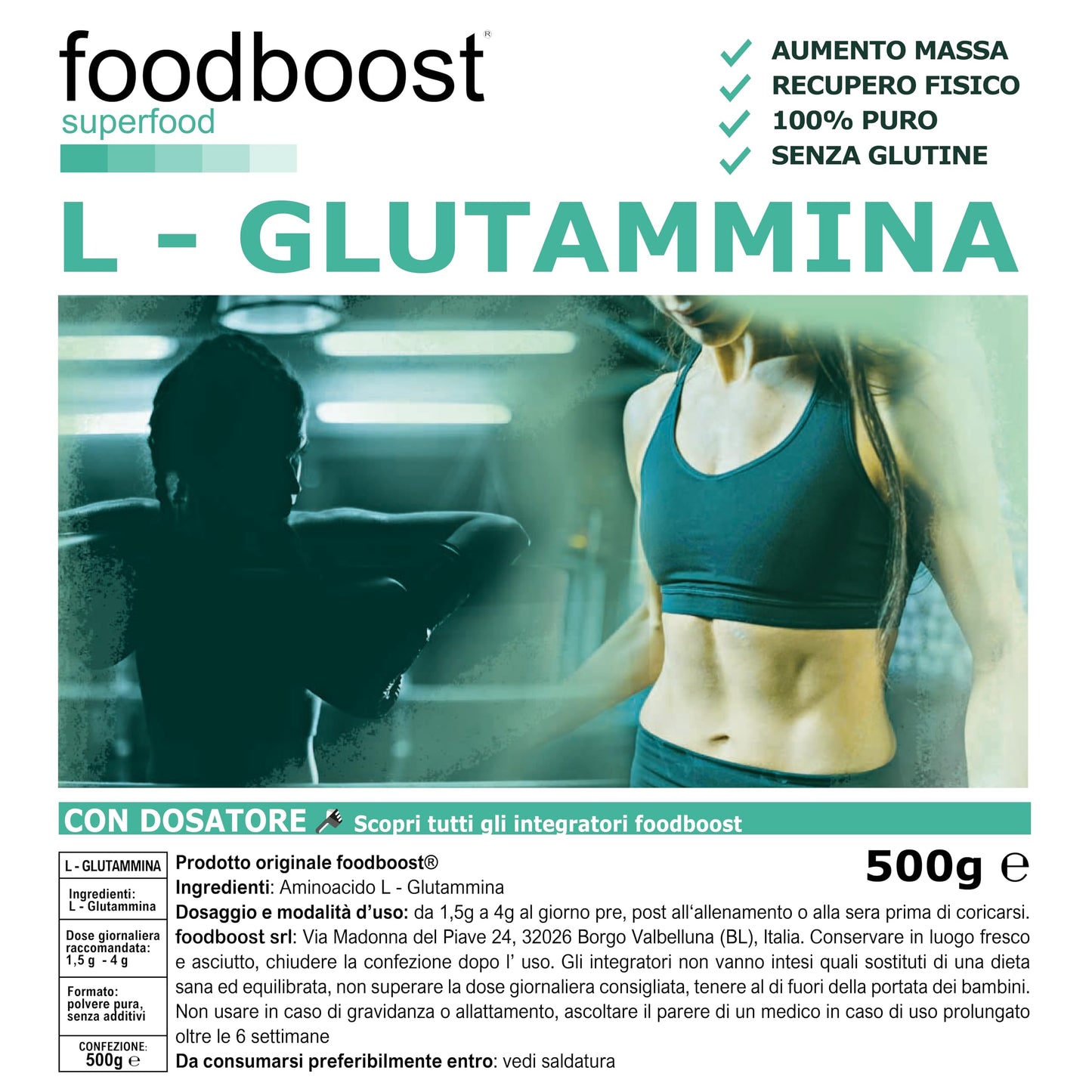 L - Glutammina pura in polvere da 500 g