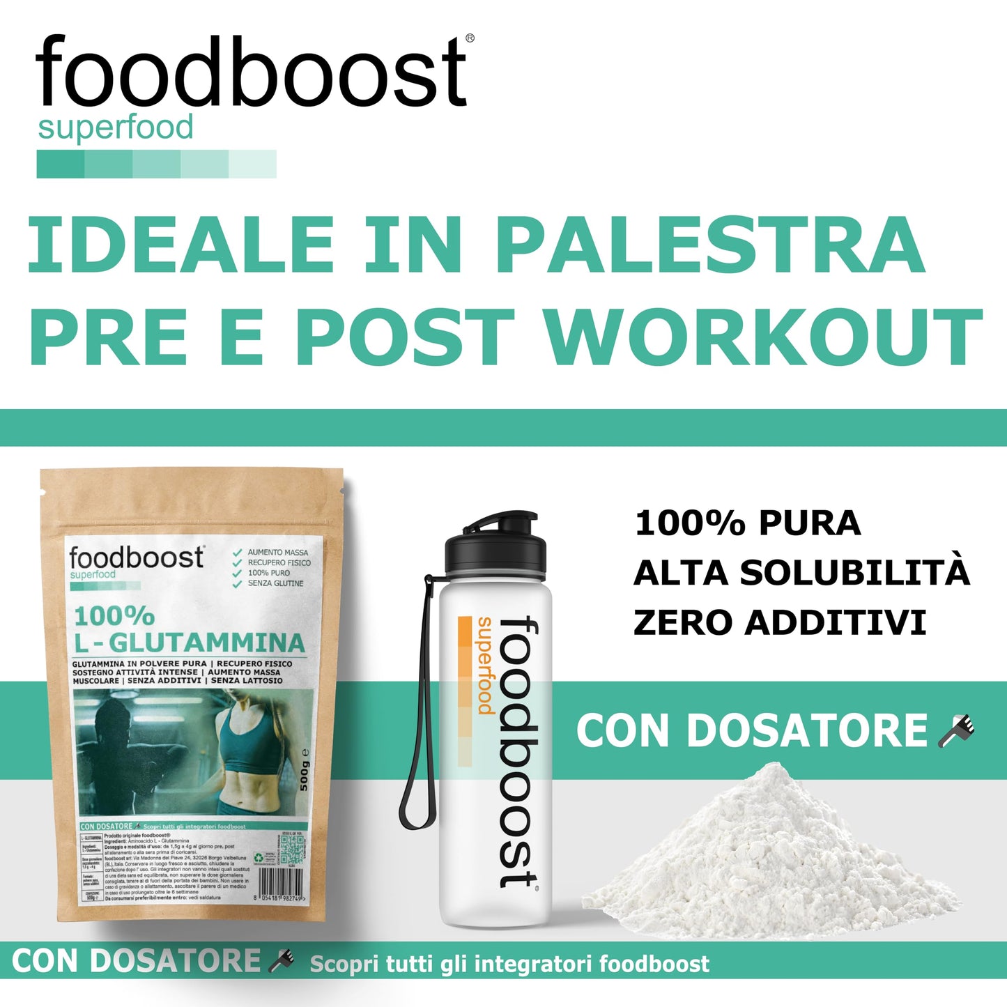 L - Glutammina pura in polvere da 500 g