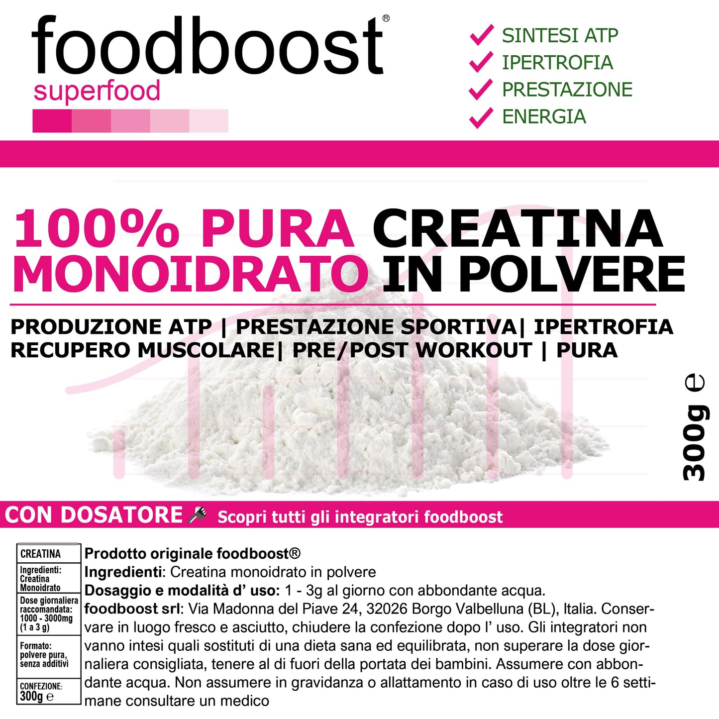 Creatina Monoidrato in polvere da 300 g