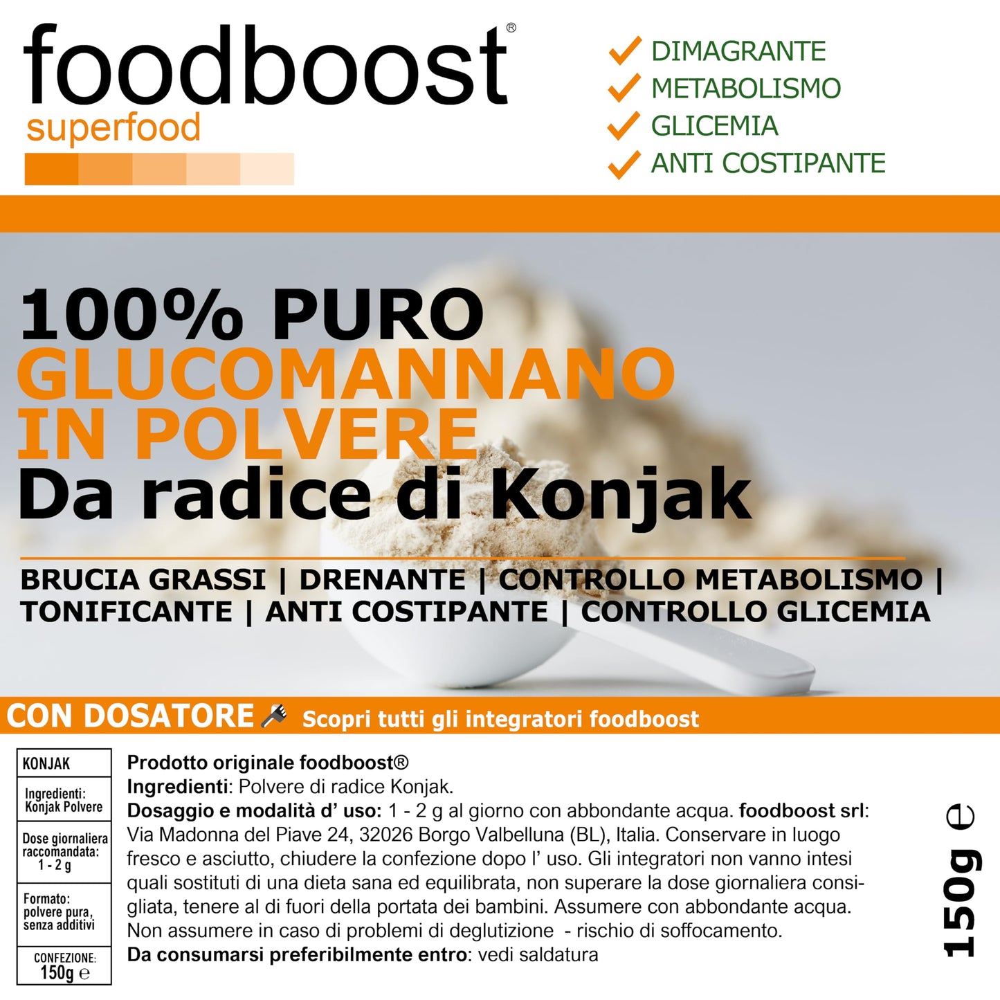 Glucomannano in polvere da 150 g