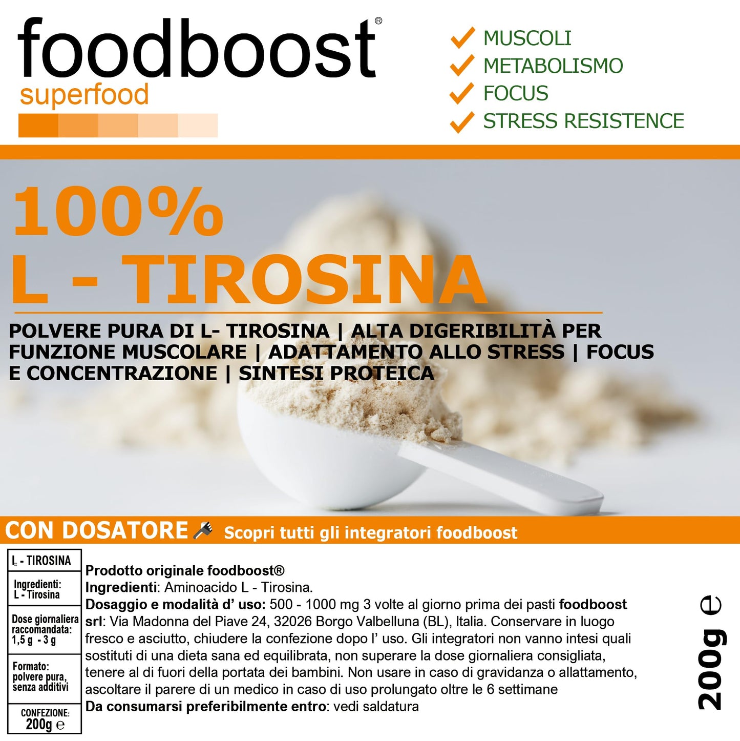 L - Tirosina in polvere da 200g