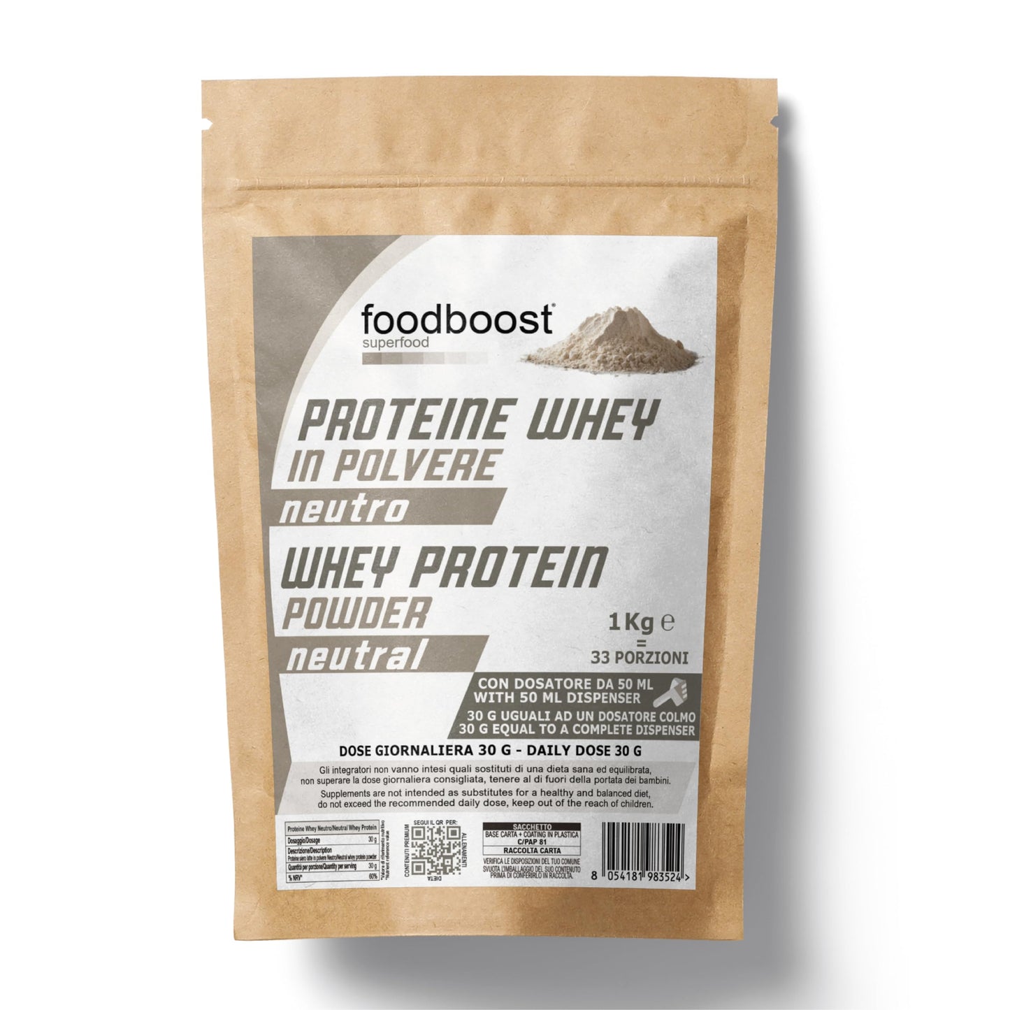 Proteine Whey Neutro da 1 kg in polvere