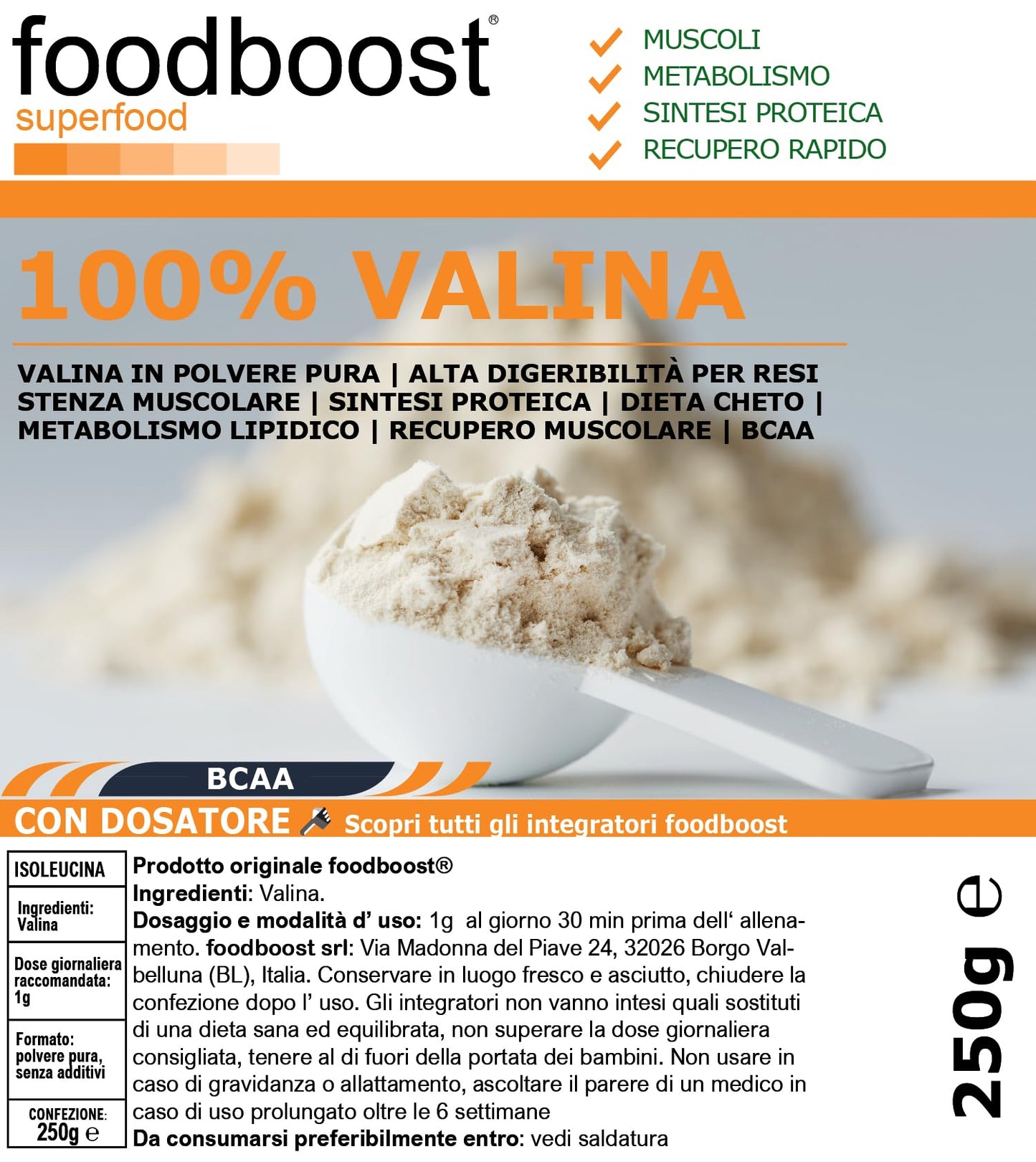Valina in polvere da 250 g