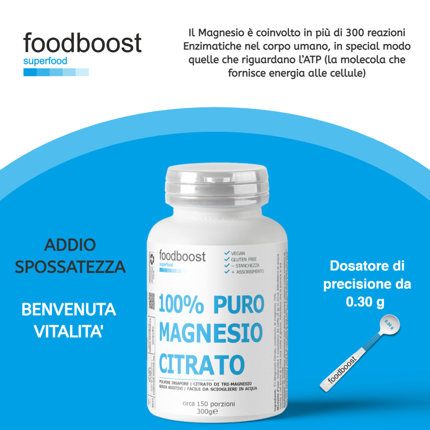 100% Magnesio citrato - Con dosatore - 300g