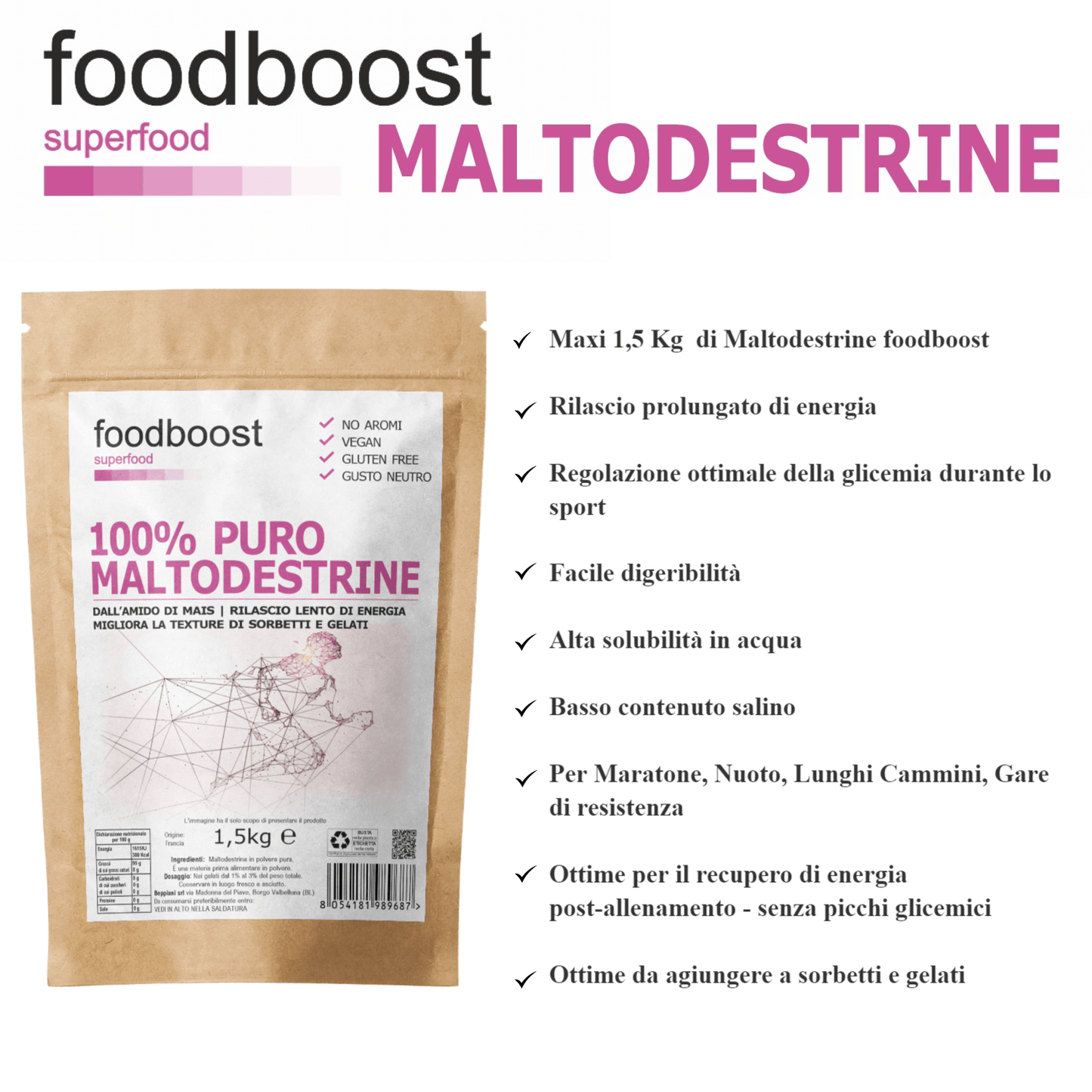 Maltodestrine in polvere 1,5 Kg