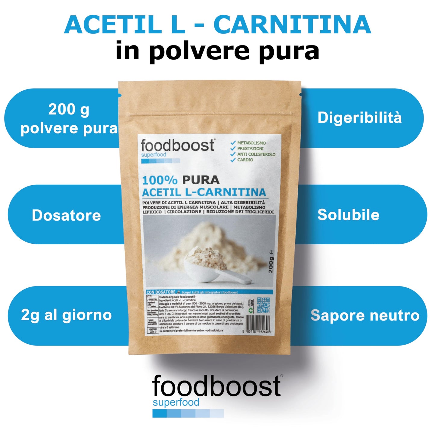 L - Carnitina pura in polvere da 200 g