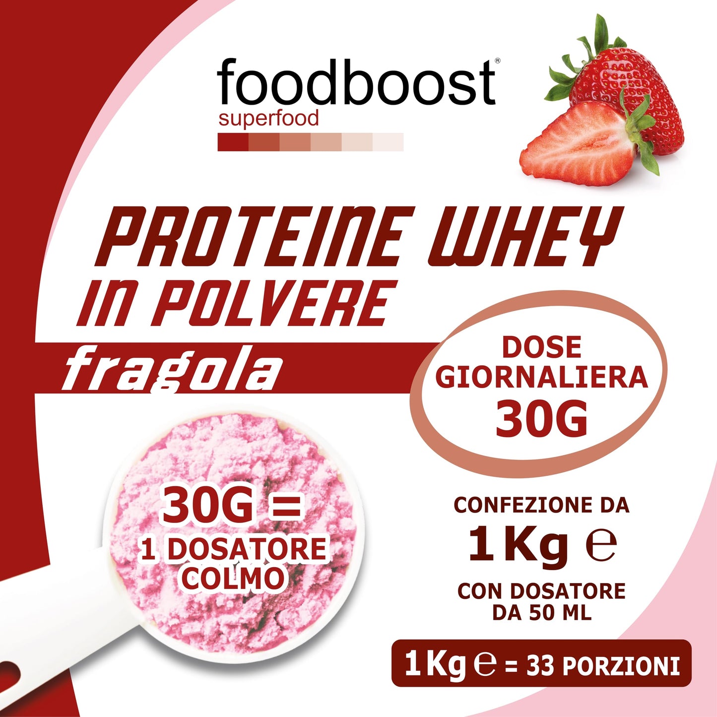 Proteine Whey Fragola da 1 kg in polvere