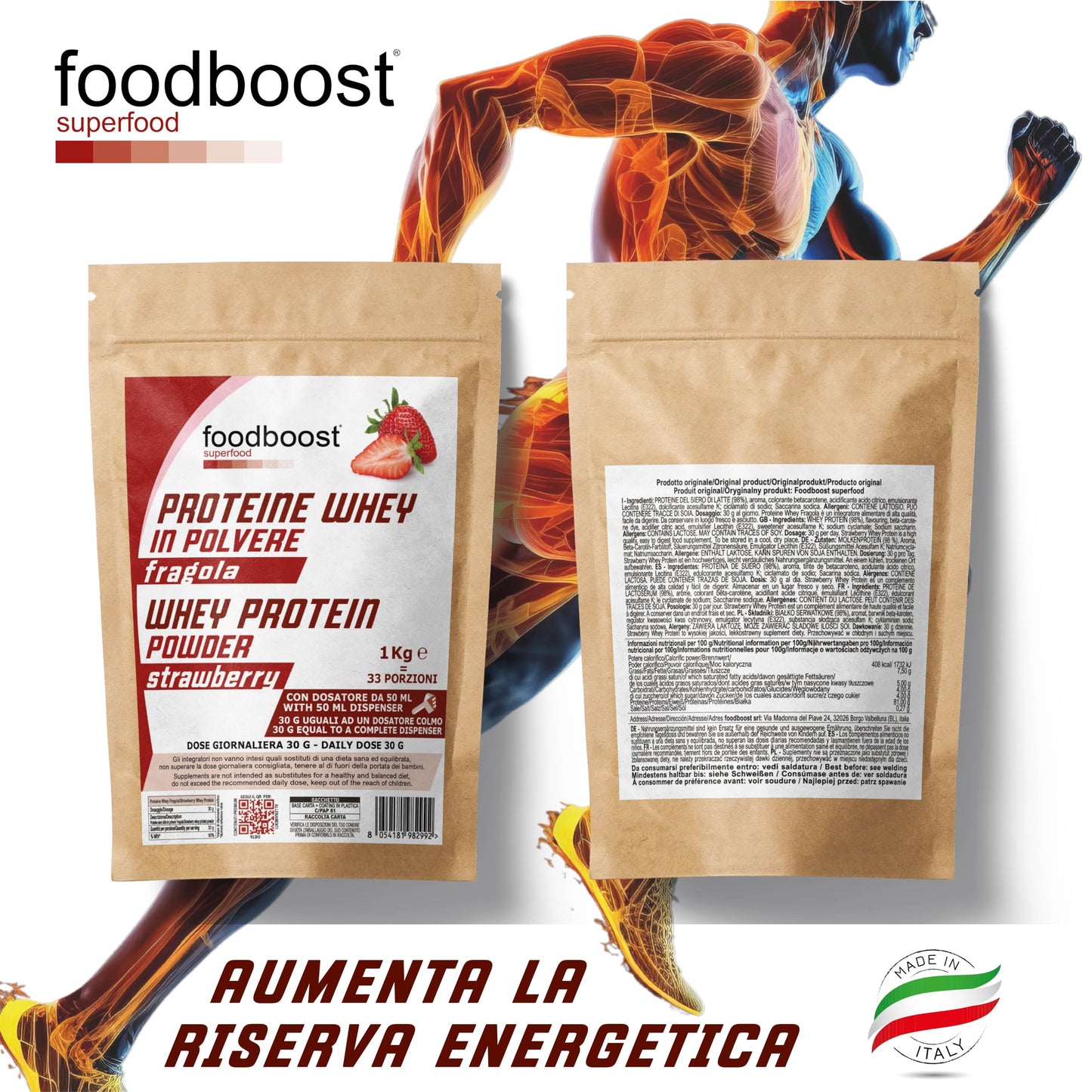 Proteine Whey Fragola da 1 kg in polvere